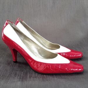 Vintage Bellini Leather Colorblock Pointed Square Toe Heels Pumps Size 7.5